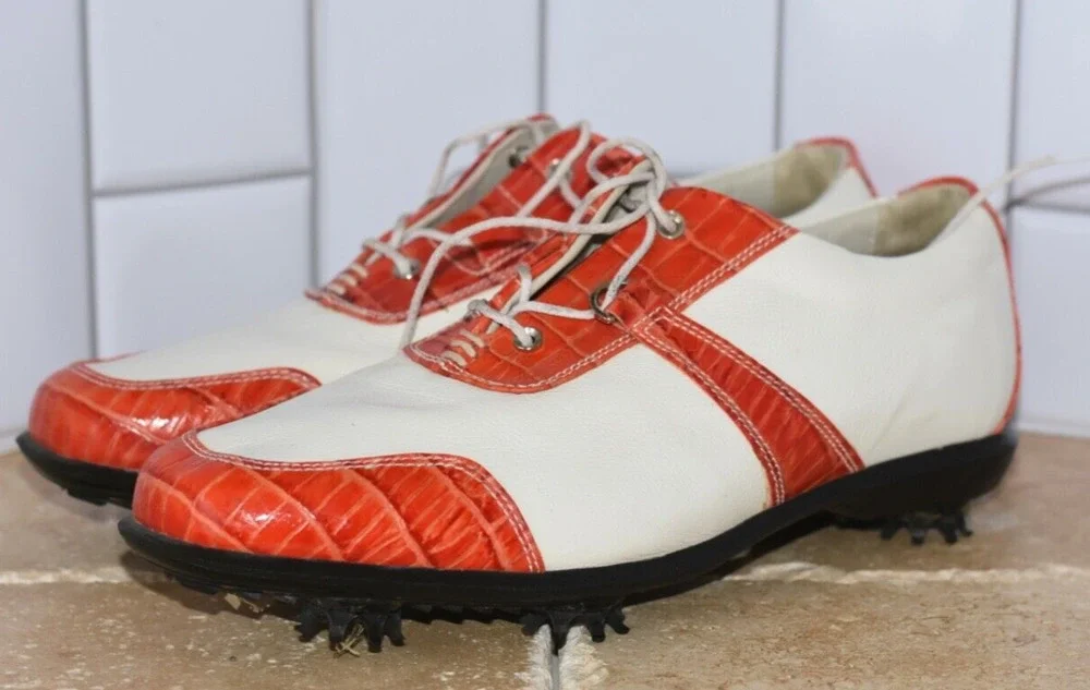 Foot Joy ( Estate Collection) White/Red color Croc Leather Golf shoes Size 8.5 M